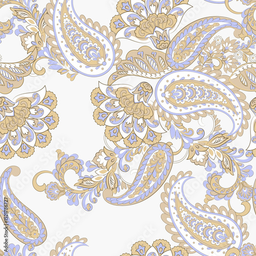 Vector textile print. Seamless Design for covers, fabrics, textiles, wrapping paper, based on antique Thai vector pattern Paisley Indian motifs and decorative floral elements