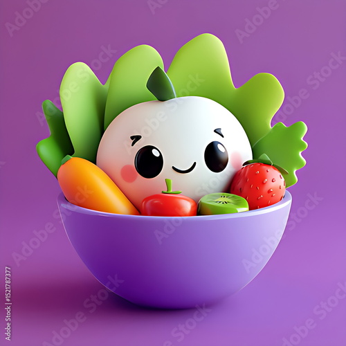 A cute salad bowl toy with adorable features