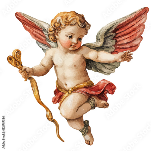 Cupid Figurines, watercolor vector, high quality, isolated on a white background.