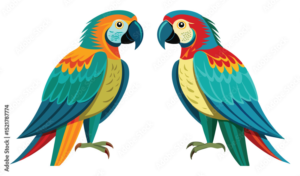Fototapeta premium Photo of two colorful macaws isolated on white background