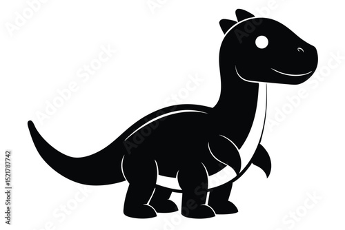 Black Cartoon Dinosaur Illustration of Cute Dinosaur with Smiling Face and Tail Design