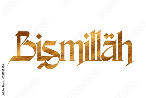 Golden bismillah calligraphy, isolated on transparent background