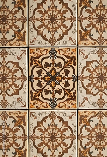 close up of a tiled wall with a flower design