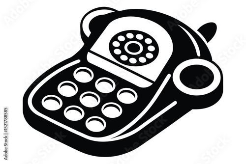 Bold Silhouette of Classic Rotary Phone with PushButton Pad, Icon Style
