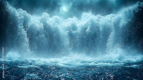 Powerful ocean waves crashing against the shore in a turbulent storm