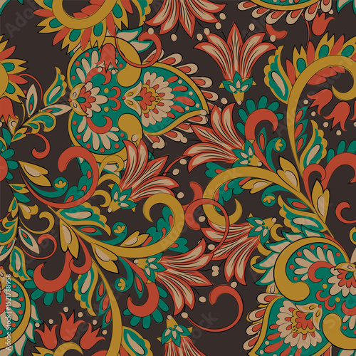 Paisley seamless vector pattern. Fabric Indian floral ornament