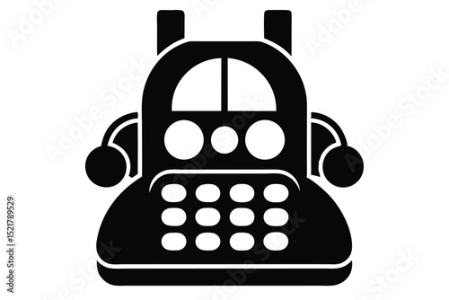 Black Silhouette of an Old Fashioned Telephone with Circular Dial and Handset