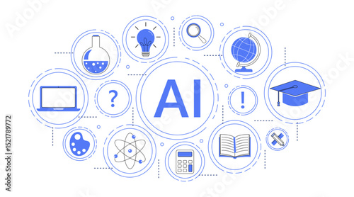 Artificial Intelligence and Education Icons Set 4