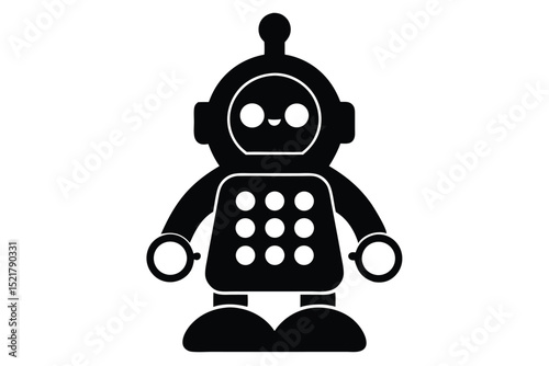 Silhouette Robot Illustration Featuring Round Eyes, Antennas, and Circular Details in Black