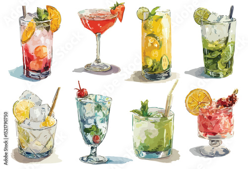 Set of colorful drinks in glasses