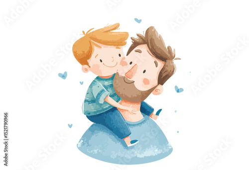 Happy dad and son, dad is holding his child on his shoulders
