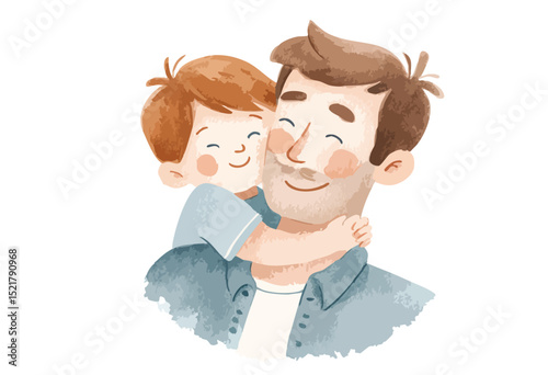 Happy father and son is hugging celebrating Father's Day