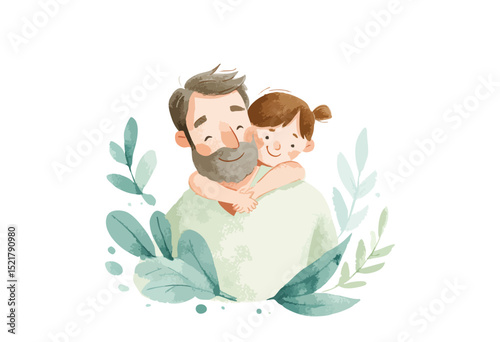 Father is holding daughter on his shoulders. The child is smiling. The man is wearing a blue shirt