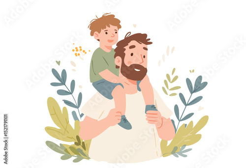 Father and son, dad is holding his child on his shoulders
