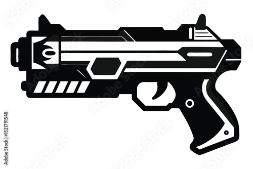 Striking Black and White Illustration of a Futuristic SciFi Style Handgun Weapon