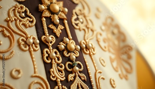 close up of a gold and brown brocade photo