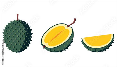 Durian vector art isolated on white background. Playful tropical fruit illustration ideal for Southeast Asian food markets and quirky culinary designs