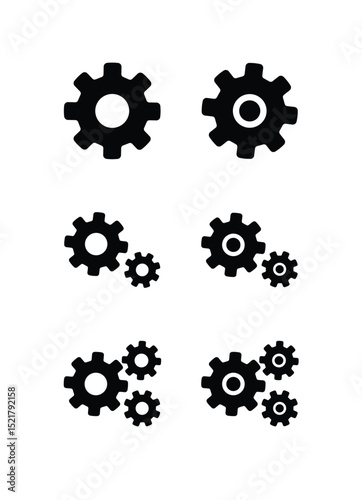 Solid Gear Icons Collection – Black Cogwheels Vector Set