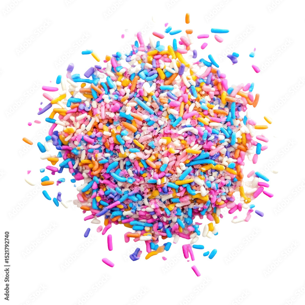 Fototapeta premium Colorful sprinkles scattered across a white surface for festive baking and decoration