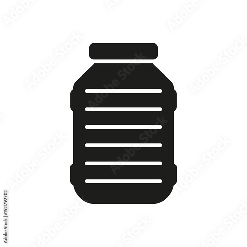 Large Water Dispenser Bottle, Refillable Cooler Jug With Label And Cap Silhouette Icon. Drinking Container for Office, Home, and Hydration Solid Symbol. Isolated Vector Illustration