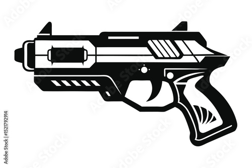 Stylized Black Silhouette Illustration of a SciFi Style Handgun Weapon Design