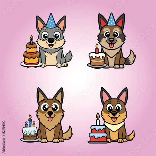 Cute Belgian Shepherd Birthday Cartoon  Bundle