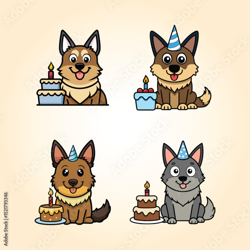 Cute Belgian Shepherd Birthday Cartoon  Bundle