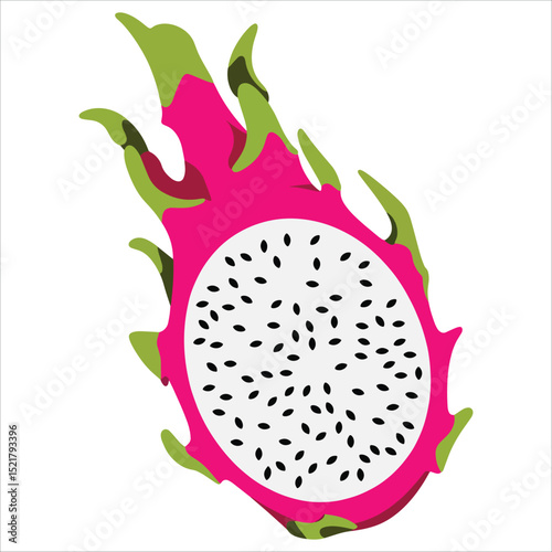 Vibrant red and green dragon fruit with spiky texture, isolated on white background. Perfect for healthy food concepts, exotic fruits, and tropical themes in vector illustration.