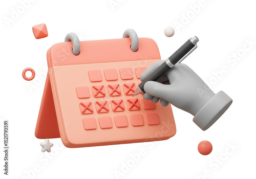 3d render of hand marking dates on a calendar
