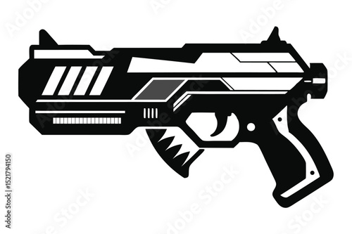 Vector Illustration of a Black and White Futuristic Gun with Unique Design Elements