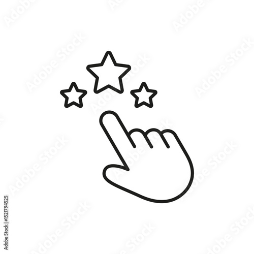 Hand Pointing At Stars Line Icon. User Rating, Feedback, And Quality Assessment Outline Symbol. Customer Satisfaction And Review Concept. Editable Stroke. Isolated Vector Illustration