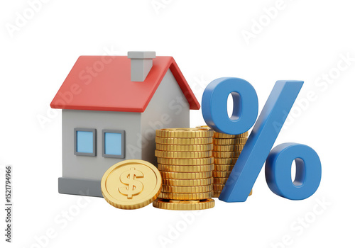 House mortgage interest rate concept 3d illustration