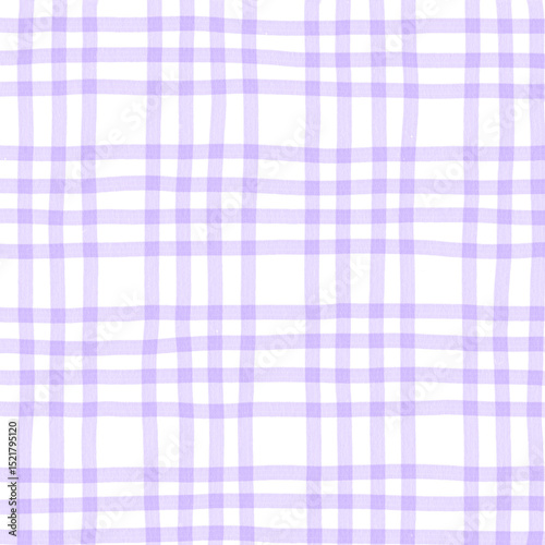 Purple Plaid Gingham Check Hand Drawn Background Pattern Overlay