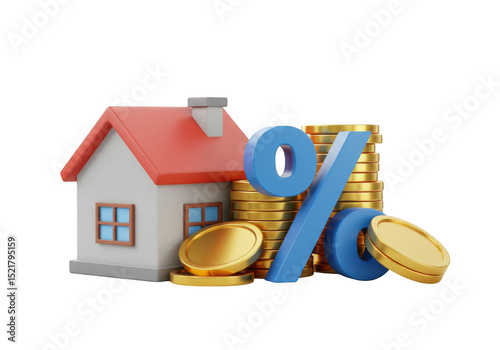 House with gold coins and percentage symbol