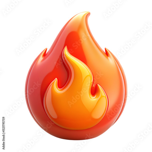 3d glossy fire flame icon isolated on transparent background
