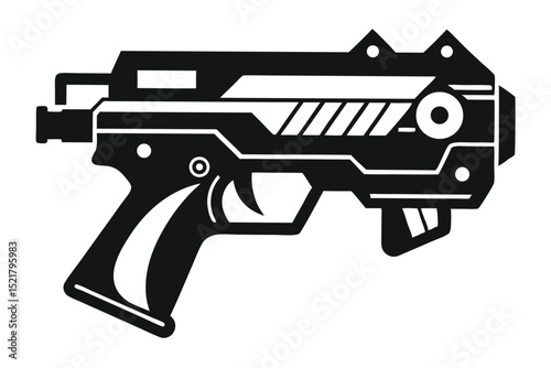 Stylized Black Silhouette Illustration of a Futuristic Handgun or Raygun Design Element
