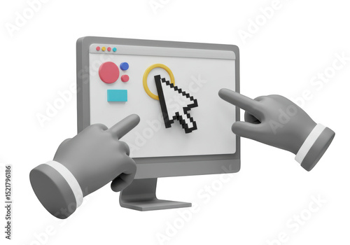 3d render of hands clicking computer screen