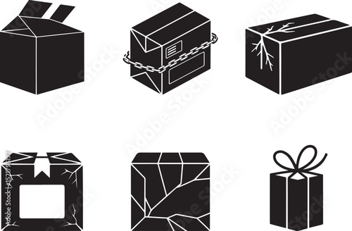 Damaged and secure packages delivery icons set. eps-10