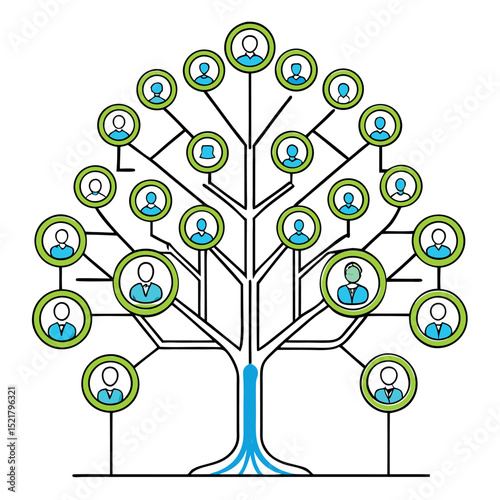 Family Tree with Connected Branches Line Art Vector