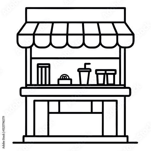 Fast Food Counter – Minimal Black and White Outline Vector Illustration