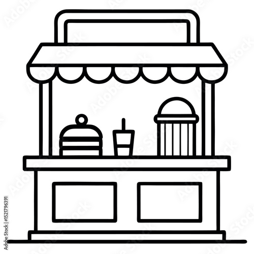 Fast Food Counter – Minimal Black and White Outline Vector Illustration
