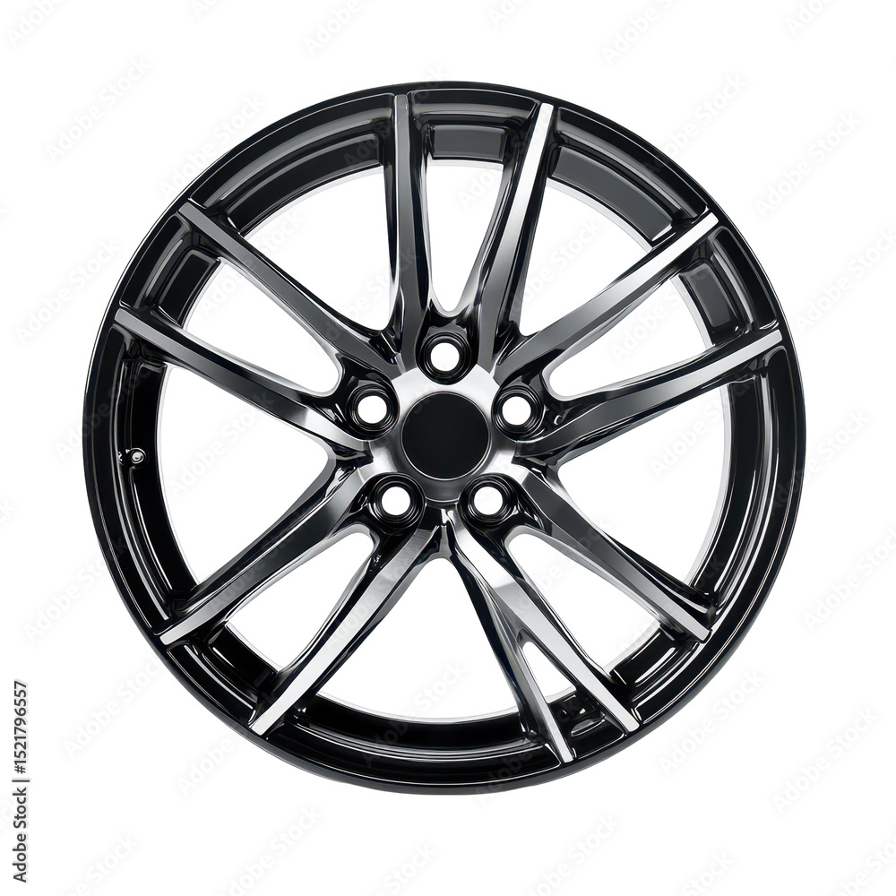 Fototapeta premium Modern alloy wheel design featuring sleek lines and a glossy finish for automotive enthusiasts and car modifications