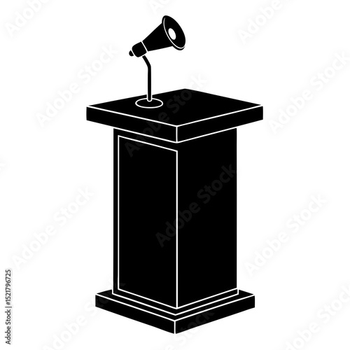 White isolated 3D render of a vintage microphone on a wooden stand, perfect for conference speech illustrations