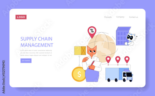Ai For Global Business. Flat Vector Illustration