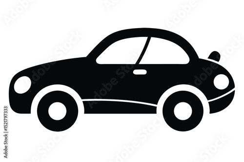 Black Silhouette of Small Car, Showing Rounded Design and Circular Wheels