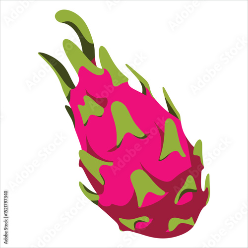 Dragon fruit pitaya whole fresh vector on white background. Vibrant tropical produce design for nutrition and exotic food themes.