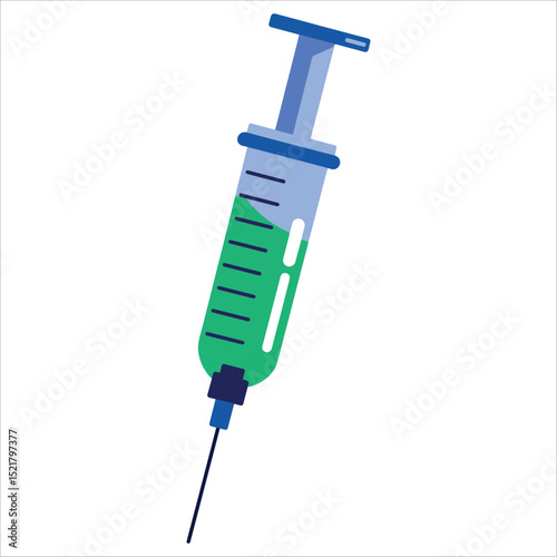 Medical syringe vector containing vaccine solution. Perfect for vaccination programs, hospital signage, and pharmaceutical illustrations.