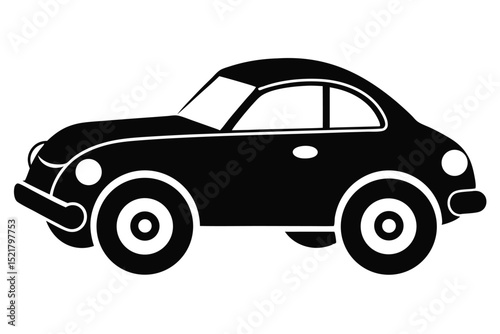 Silhouette Illustration of Classic Compact Car Design, Curvy Shape with Simple Details