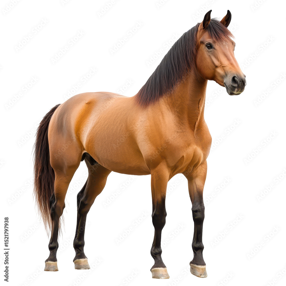 Fototapeta premium Muscular brown horse stands proudly in strong posture