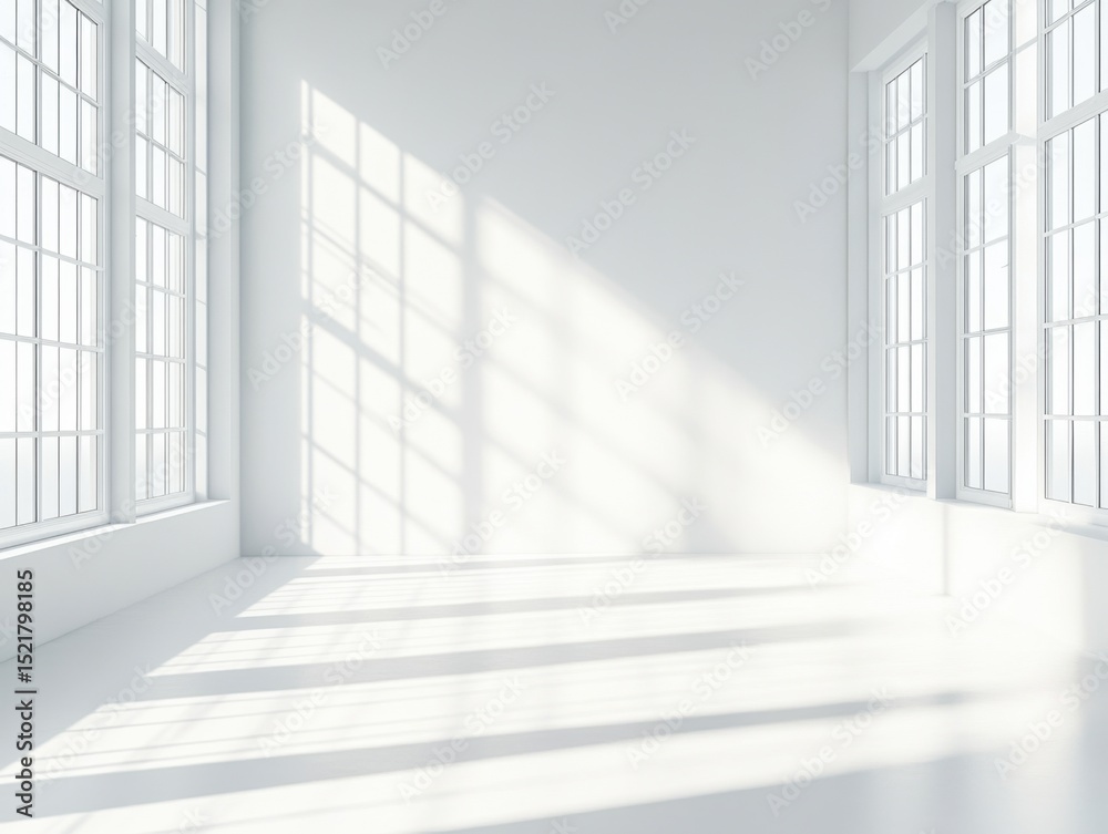 Obraz premium Bright empty room with large and natural sunlight creating shadows and a spacious atmosphere